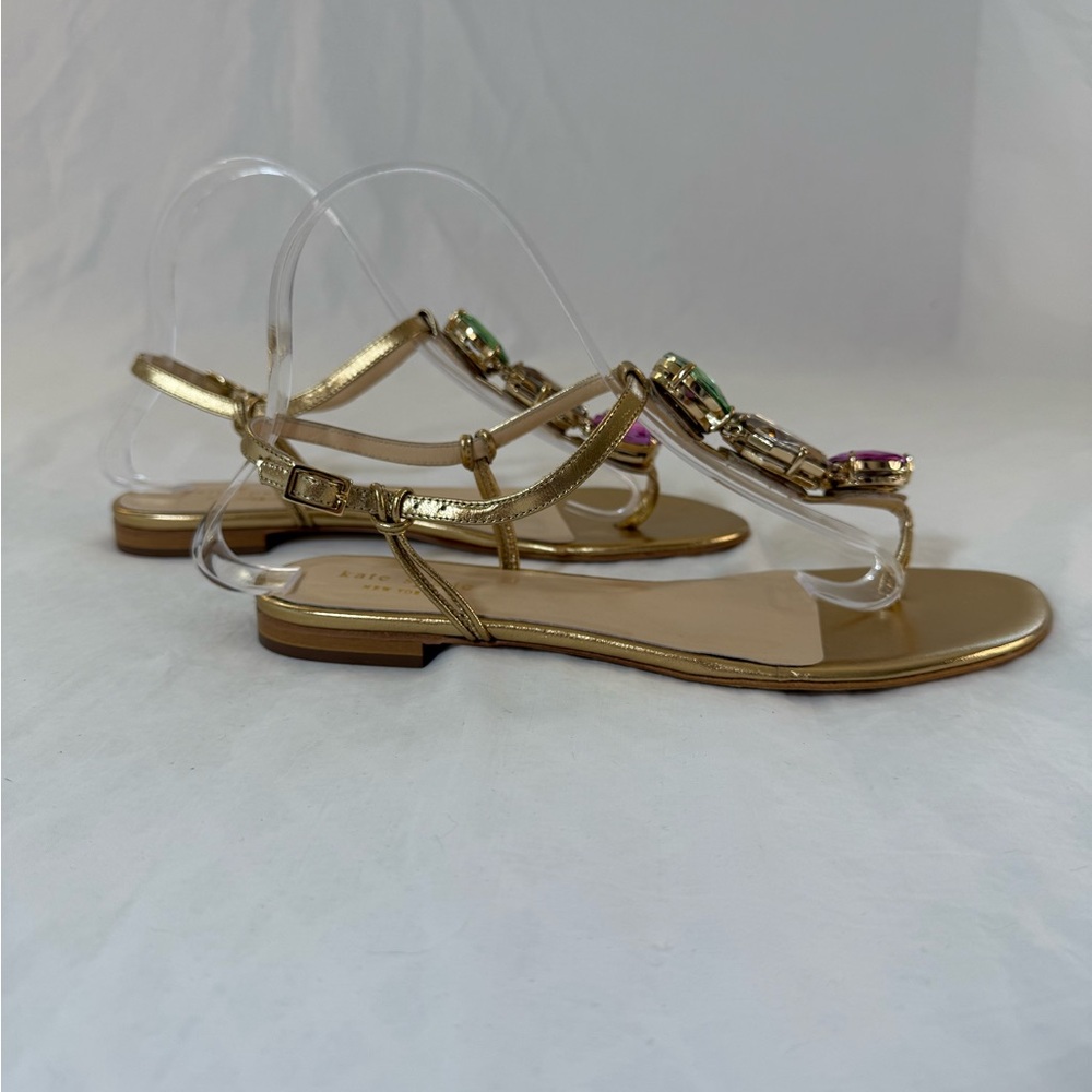 Kate Spade Faith Gold Sandals with Multicolor Gem Accents - Picture 4 of 7